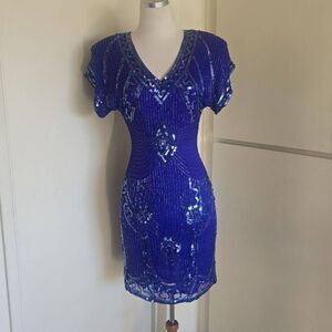 Baluchi Creations Vtg. 80s Violet Beaded/Sequin Cocktail Dress, Sz. S, EUC